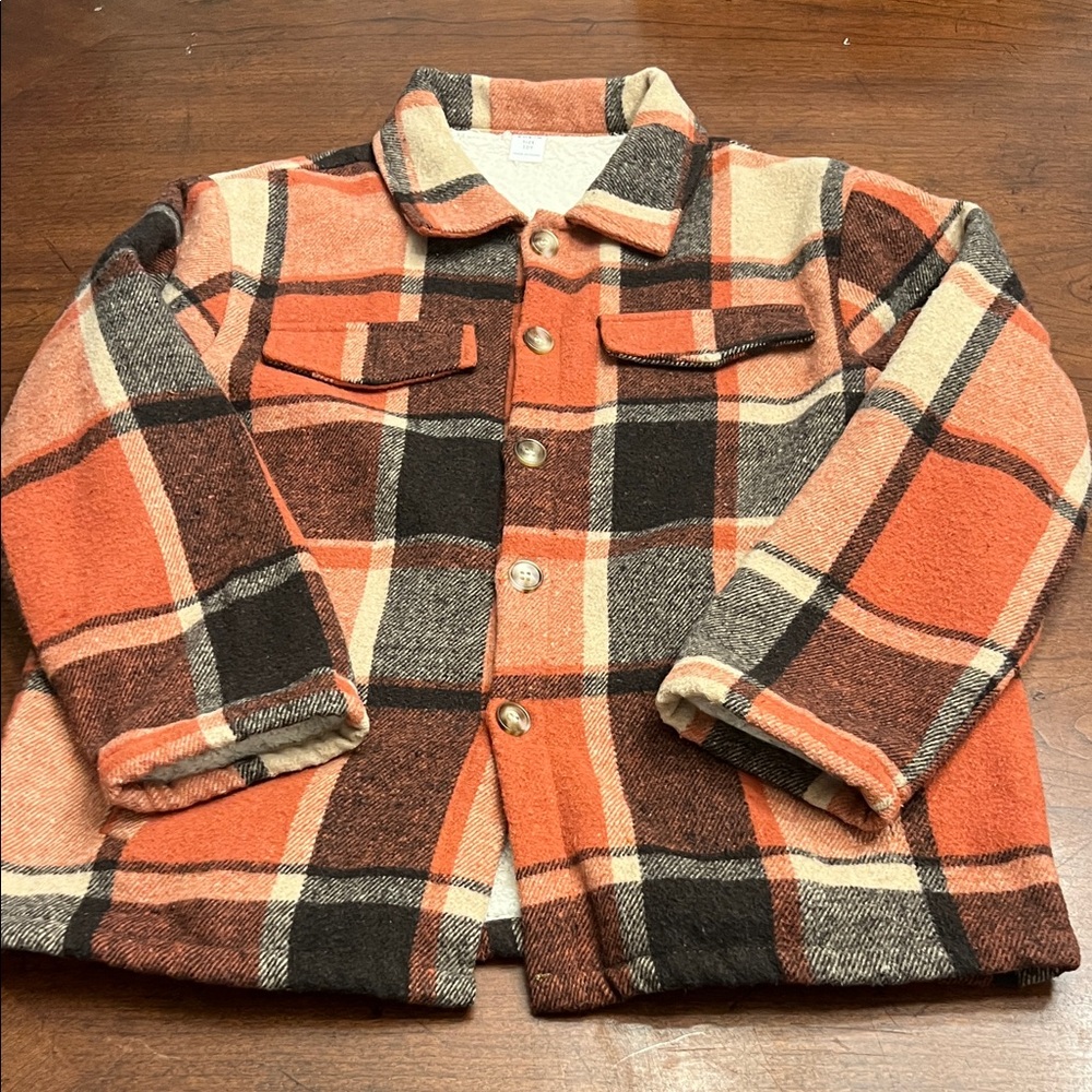 SHEIN Kids Plaid Jacket in Orange and Brown